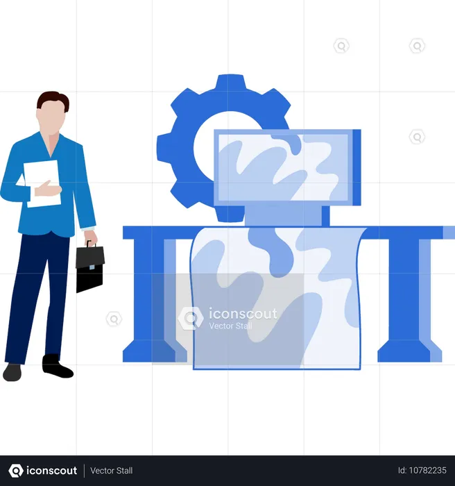 Man setting industrial print shop  Illustration