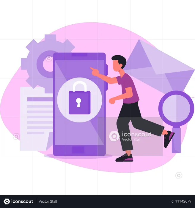 Man setting mobile lock  Illustration