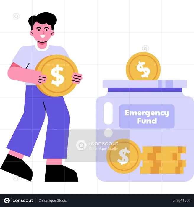 Man Setting Up a Emergency Fund  Illustration