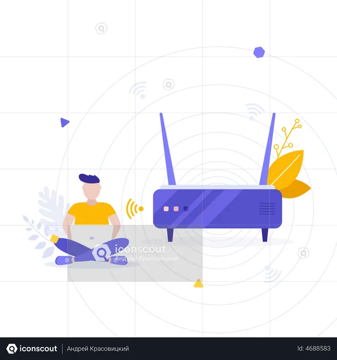 Man setting up Wifi router  Illustration