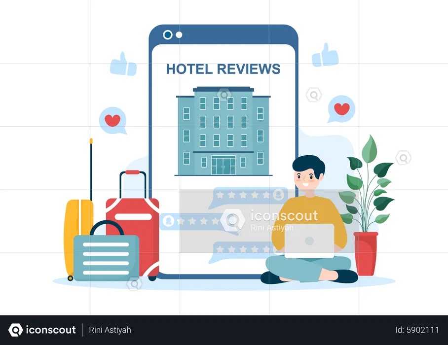 Man sharing hotel review  Illustration