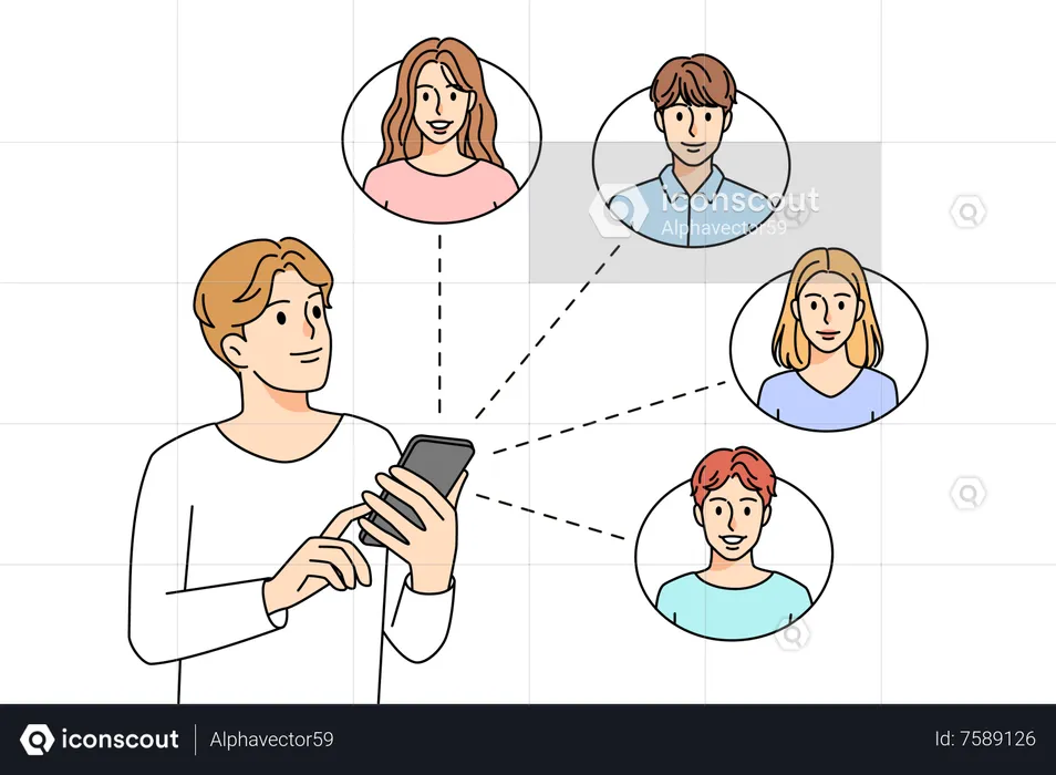 Man sharing to contacts from mobile  Illustration
