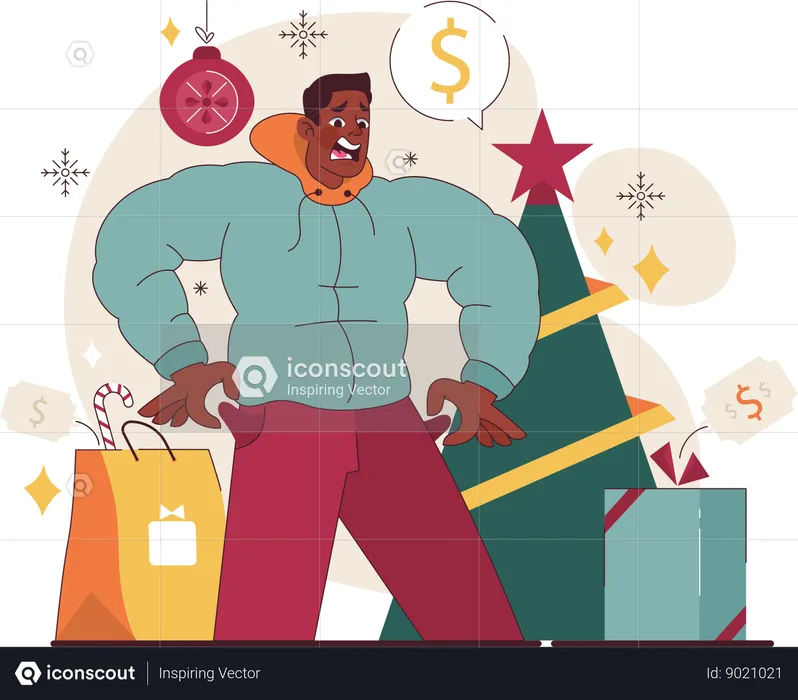 Man shocked for christmas gift  Illustration