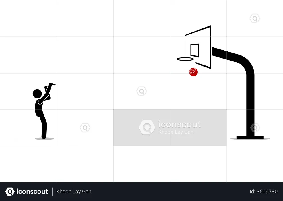Man shooting a basketball into a hoop and scoring from free throw line  Illustration