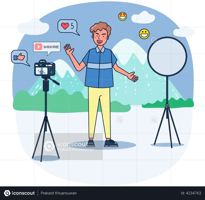 Man shooting outdoor vlog  Illustration