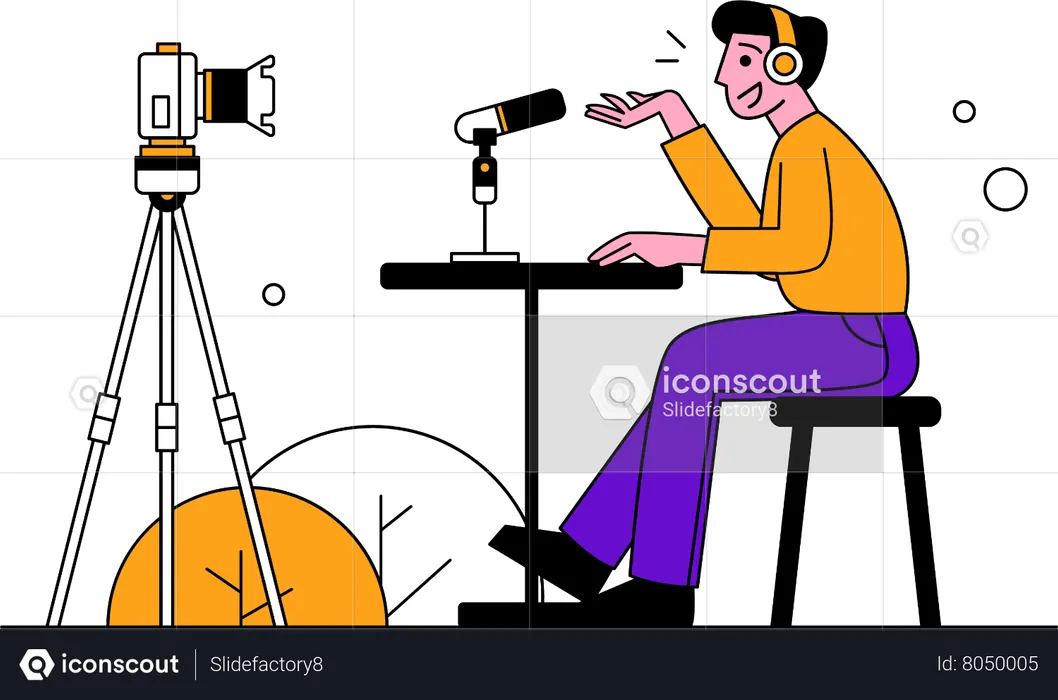 Man shooting podcast with video  Illustration