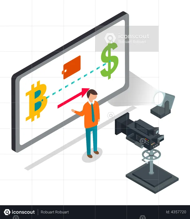 Man shooting video on bitcoin exchange  Illustration