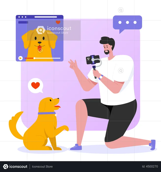 Man shooting vlog with pet dog  Illustration