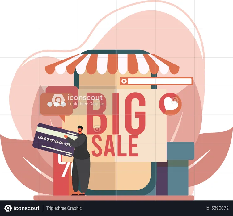 Man shop while big sale  Illustration