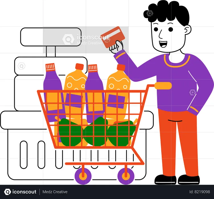 Man Shopper pay by cashless  Illustration