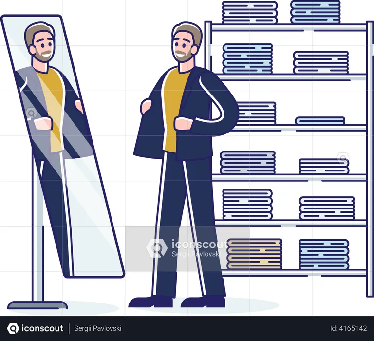 Man shopping and trying new looks  Illustration