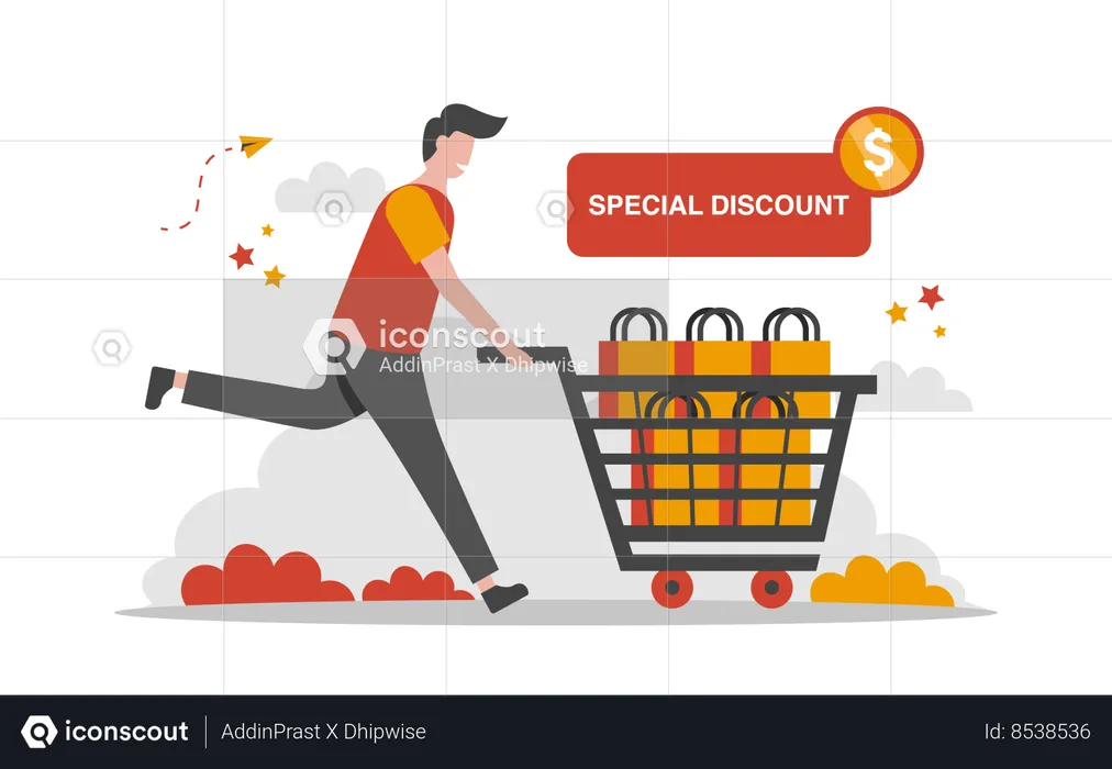 Man shopping during Special Discount  Illustration