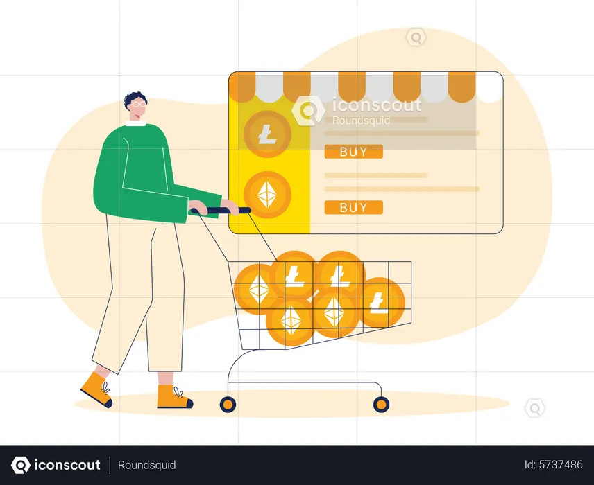 Man shopping for crypto coins  Illustration