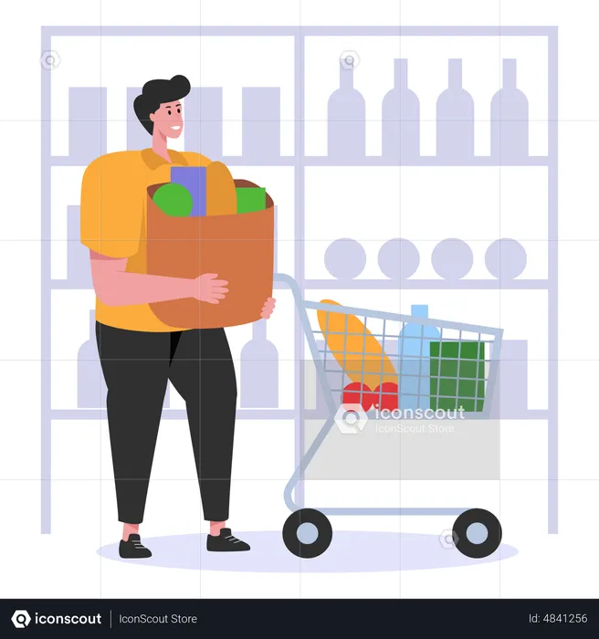 Man shopping for groceries  Illustration