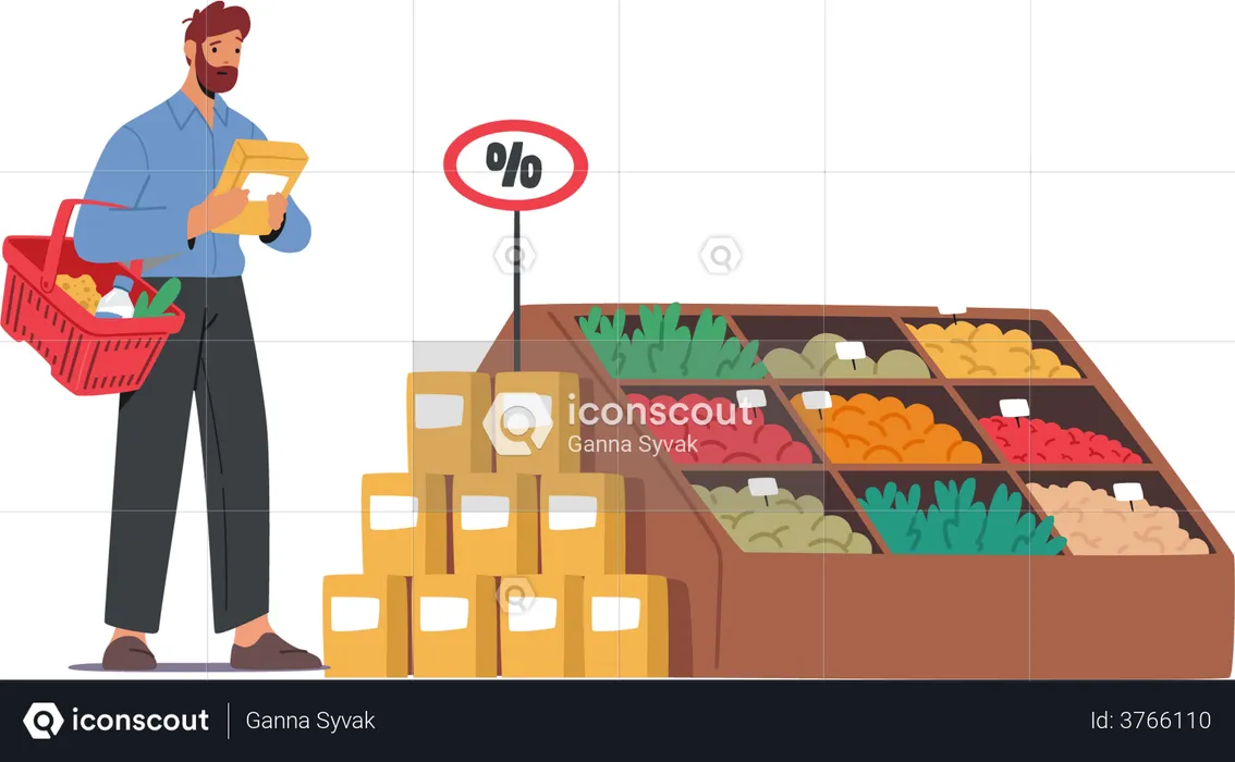 Man shopping for grocery  Illustration