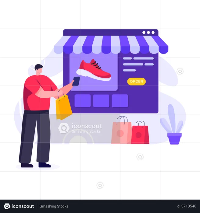 Man shopping for shoes from online store  Illustration