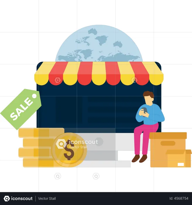 Man shopping from online sale  Illustration