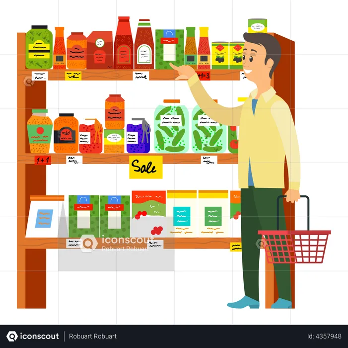 Man shopping Grocery in supermarket  Illustration