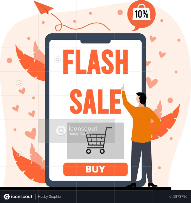 Man shopping on flash sale  Illustration