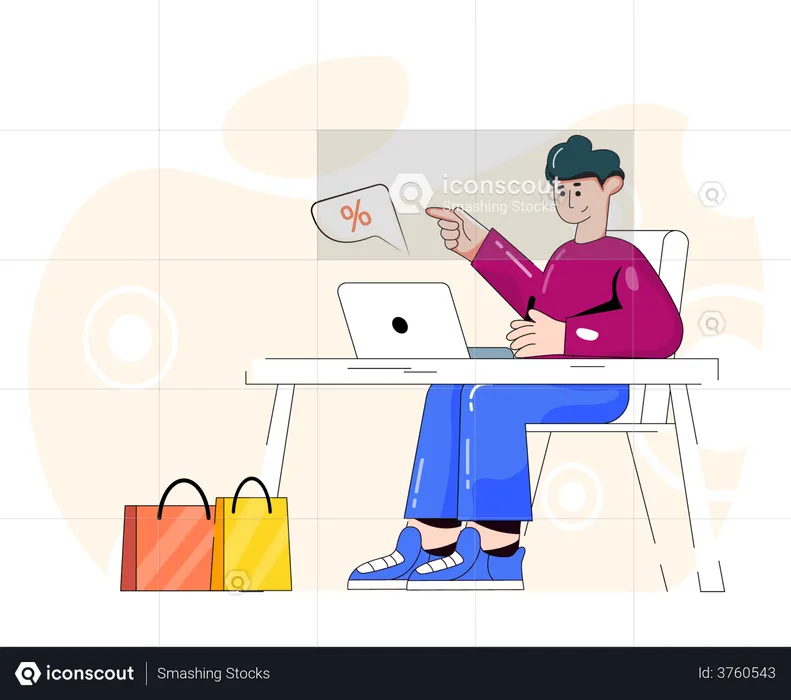 Man shopping online on sale day  Illustration