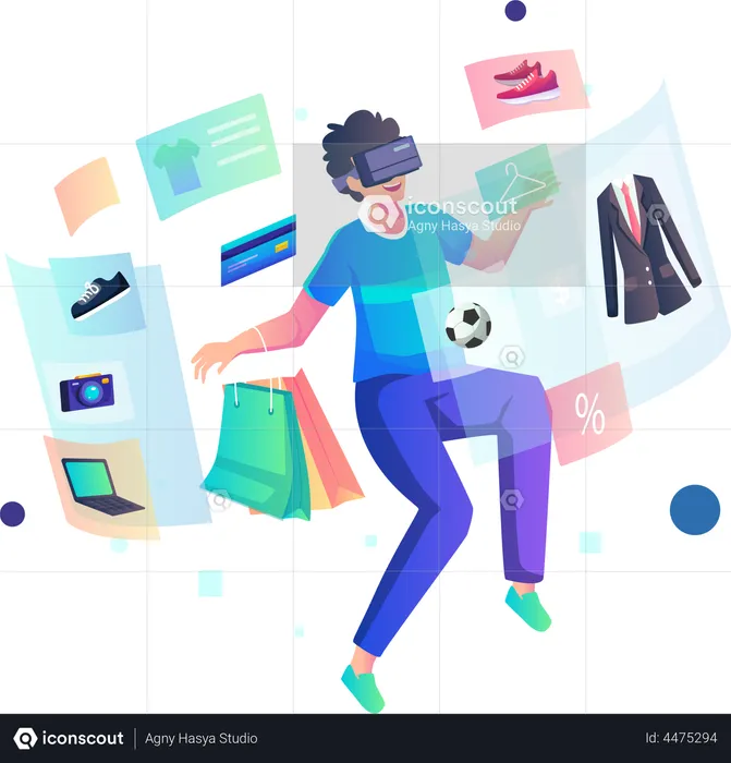 Man shopping using Metaverse tecg  Illustration