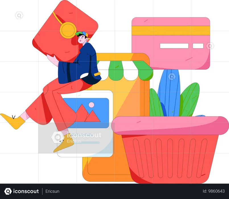 Man shops from online application  Illustration