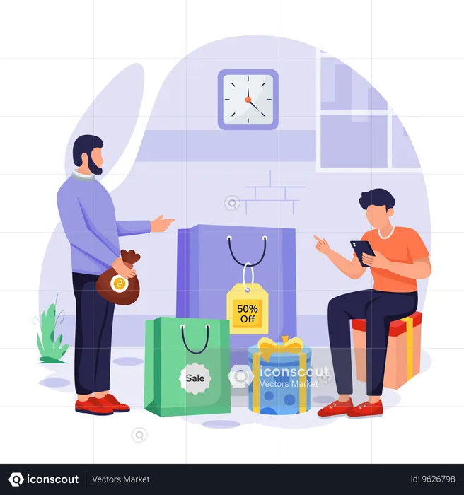 Man shops in limited time period  Illustration