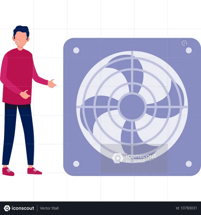 Man showing air dust system fan  Illustration