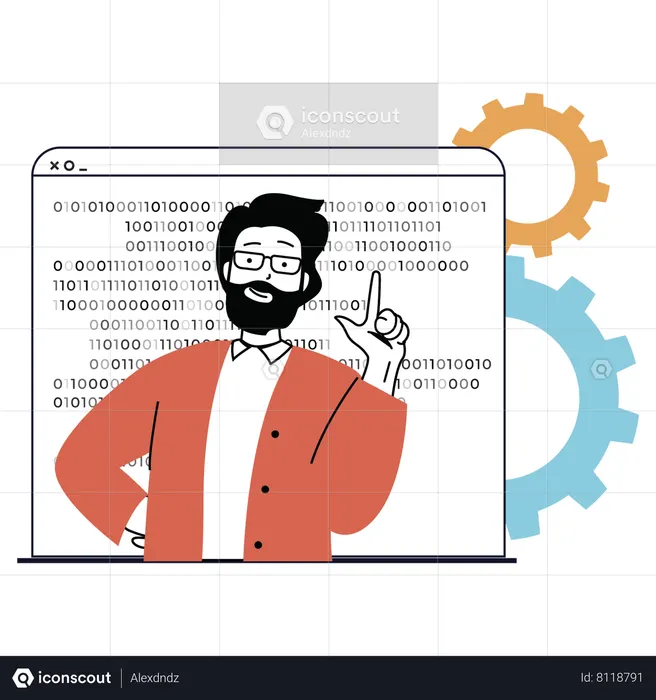 Man showing binary code development  Illustration