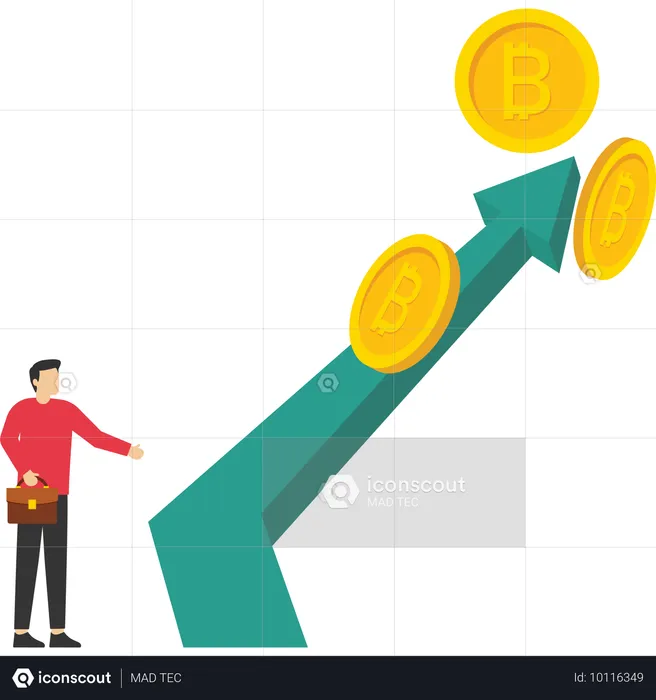 Man showing bitcoin growth  Illustration