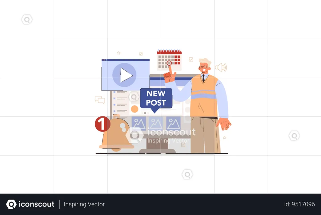 Man showing Blog promotion guidance  Illustration