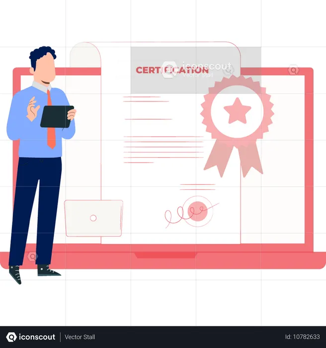 Man showing certification on laptop  Illustration