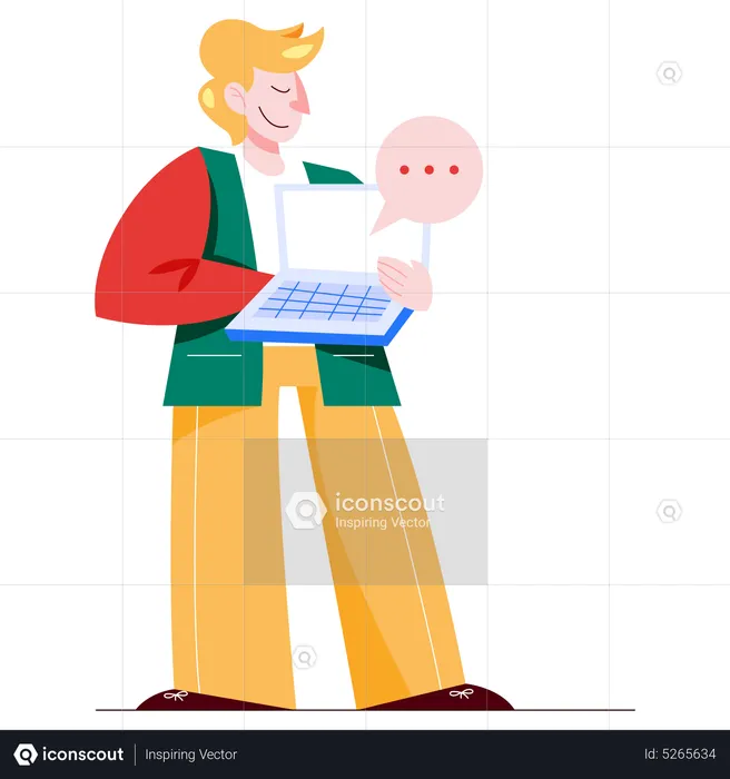 Man showing chat on laptop  Illustration