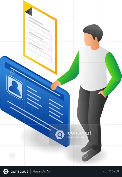 Man showing company id data  Illustration