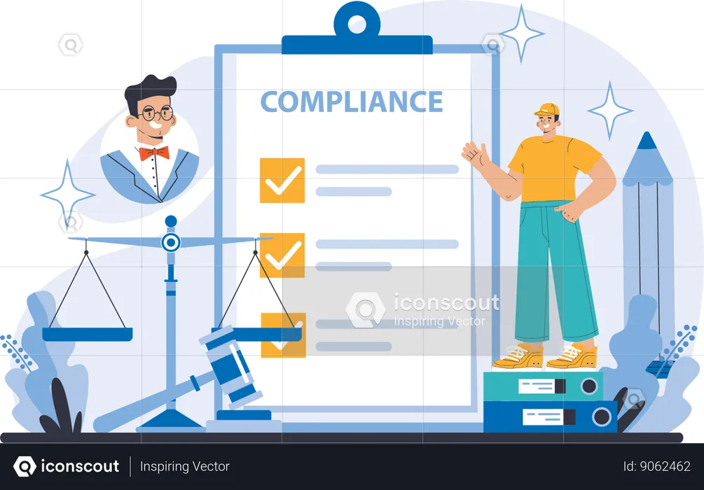 Man showing compliance document  Illustration