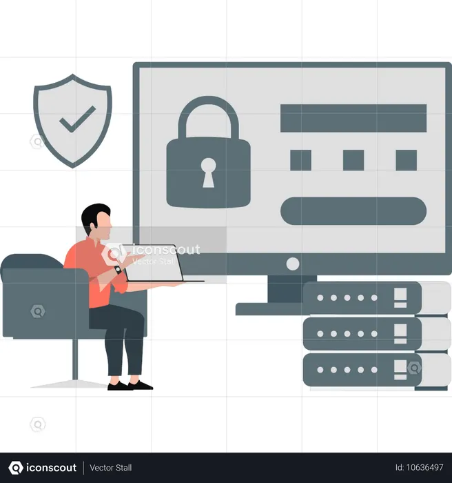 Man showing computer protection  Illustration