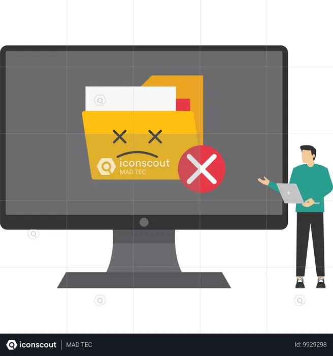 Man showing Delete folder files on computer  Illustration