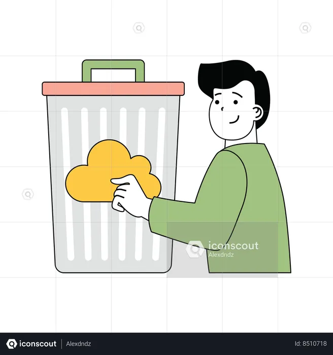 Man showing deleting cloud files in recycle bin  Illustration