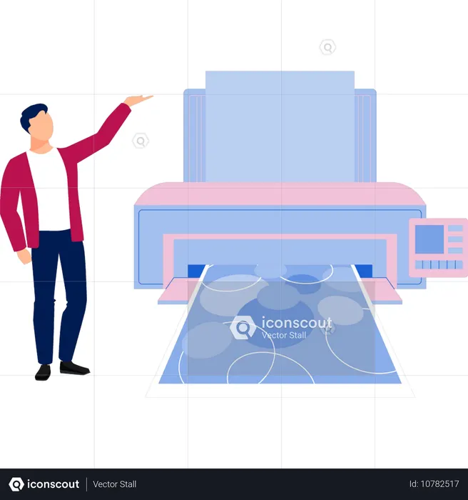Man showing designs on digital printing machine  Illustration