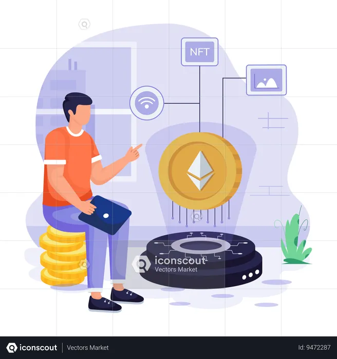 Man showing Ethereum Technology  Illustration