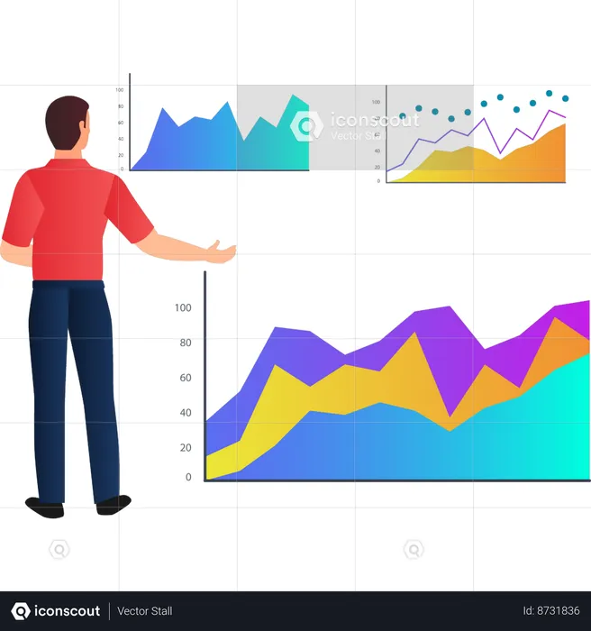 Man showing finance statistics  Illustration