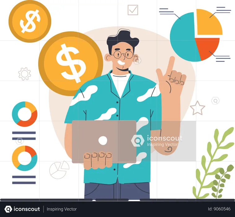 Man showing financial analysis  Illustration