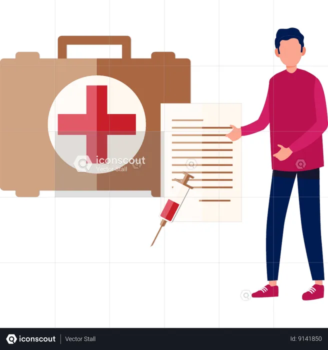 Man Showing First Aid Box  Illustration
