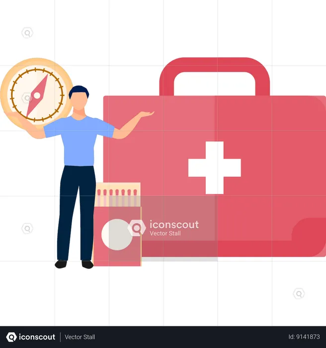 Man Showing First Aid Kit  Illustration