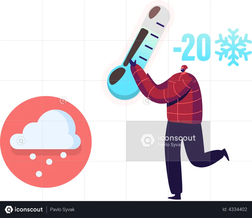 Man showing freezing temperature using thermometer  Illustration