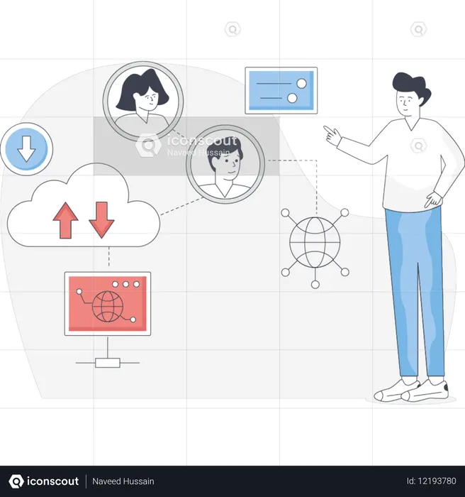 Man  showing global network connection  Illustration