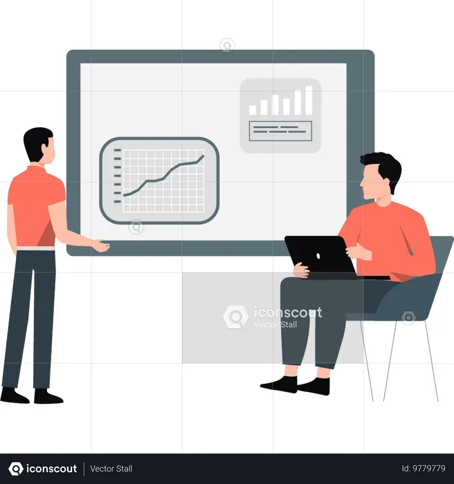 Man showing graph and other one presenting it  Illustration