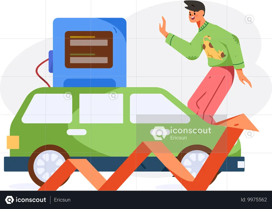 Man showing increase petrol price  Illustration