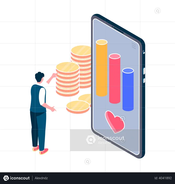 Man showing Investment Graph on mobile  Illustration