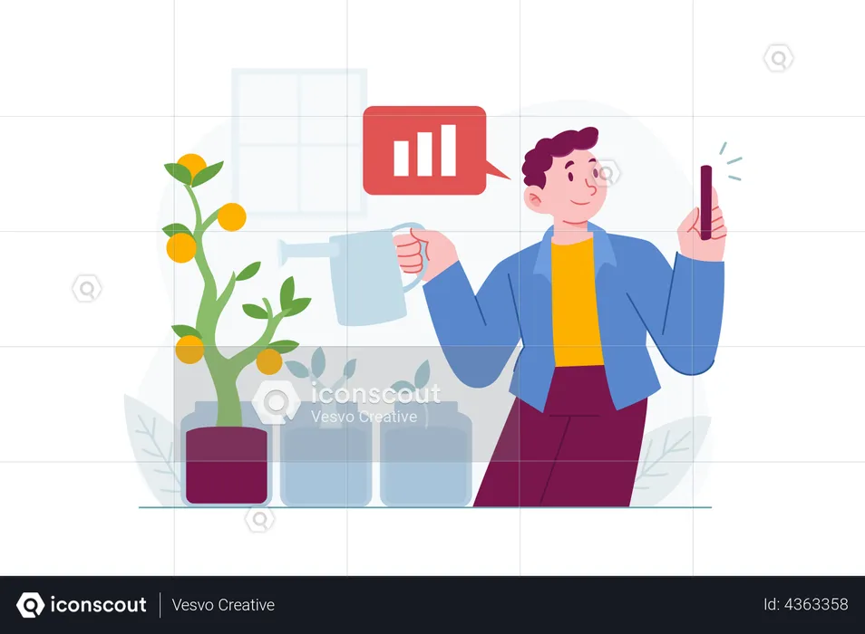 Man showing investment graph on mobile  Illustration